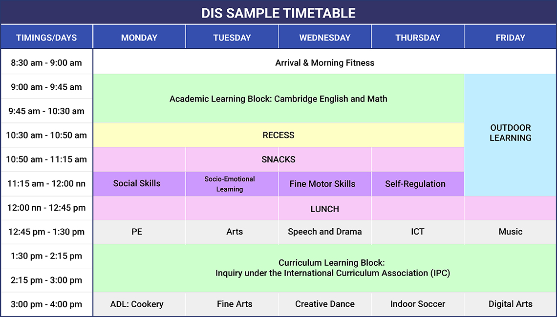 Dynamics International School Timetable